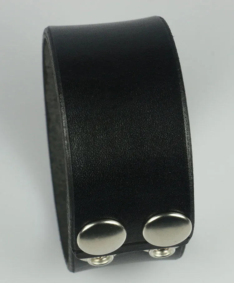 1.25" Wide Black Leather Wristband