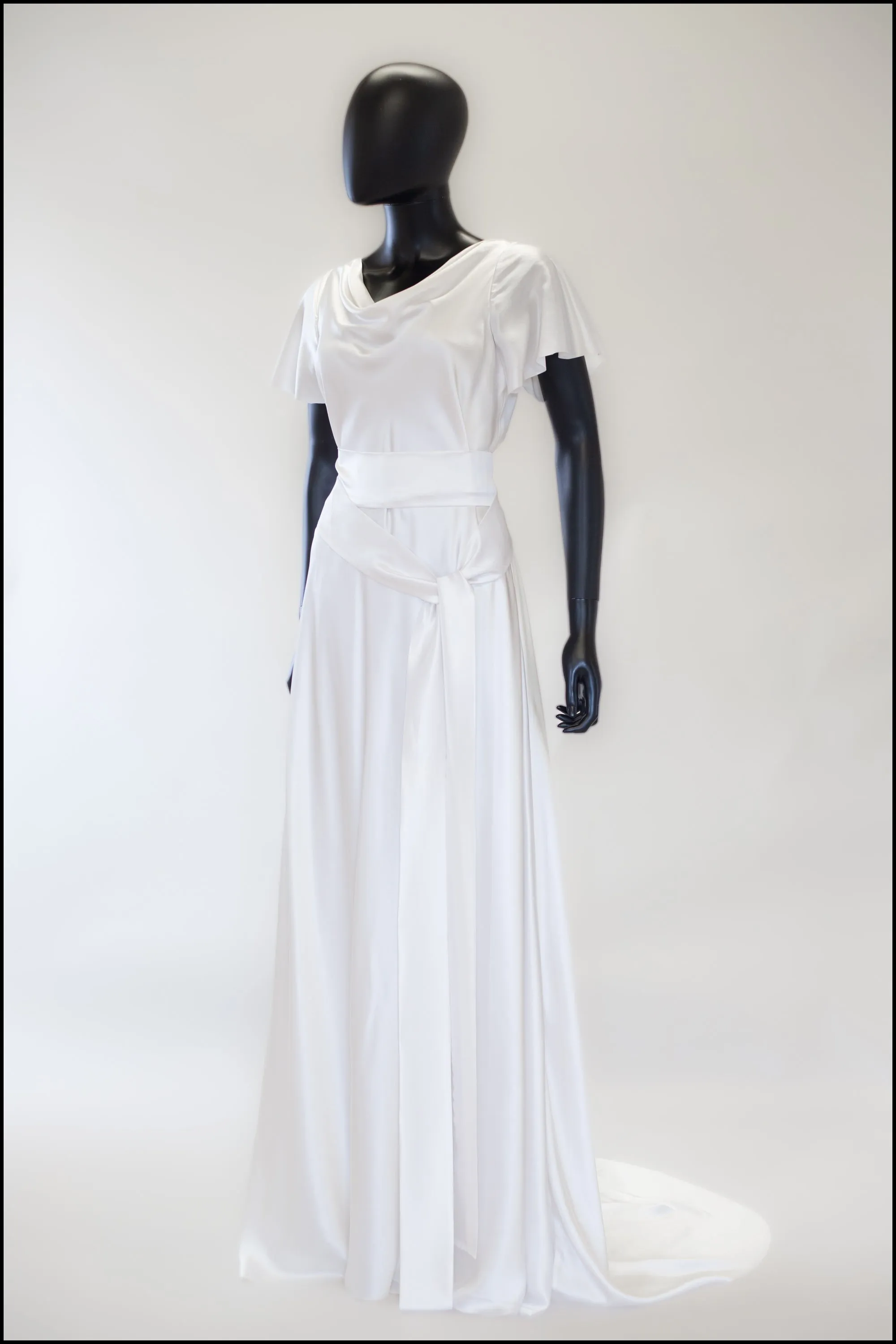 '1930 Flutter' Silk Satin White Bias Cut Gown