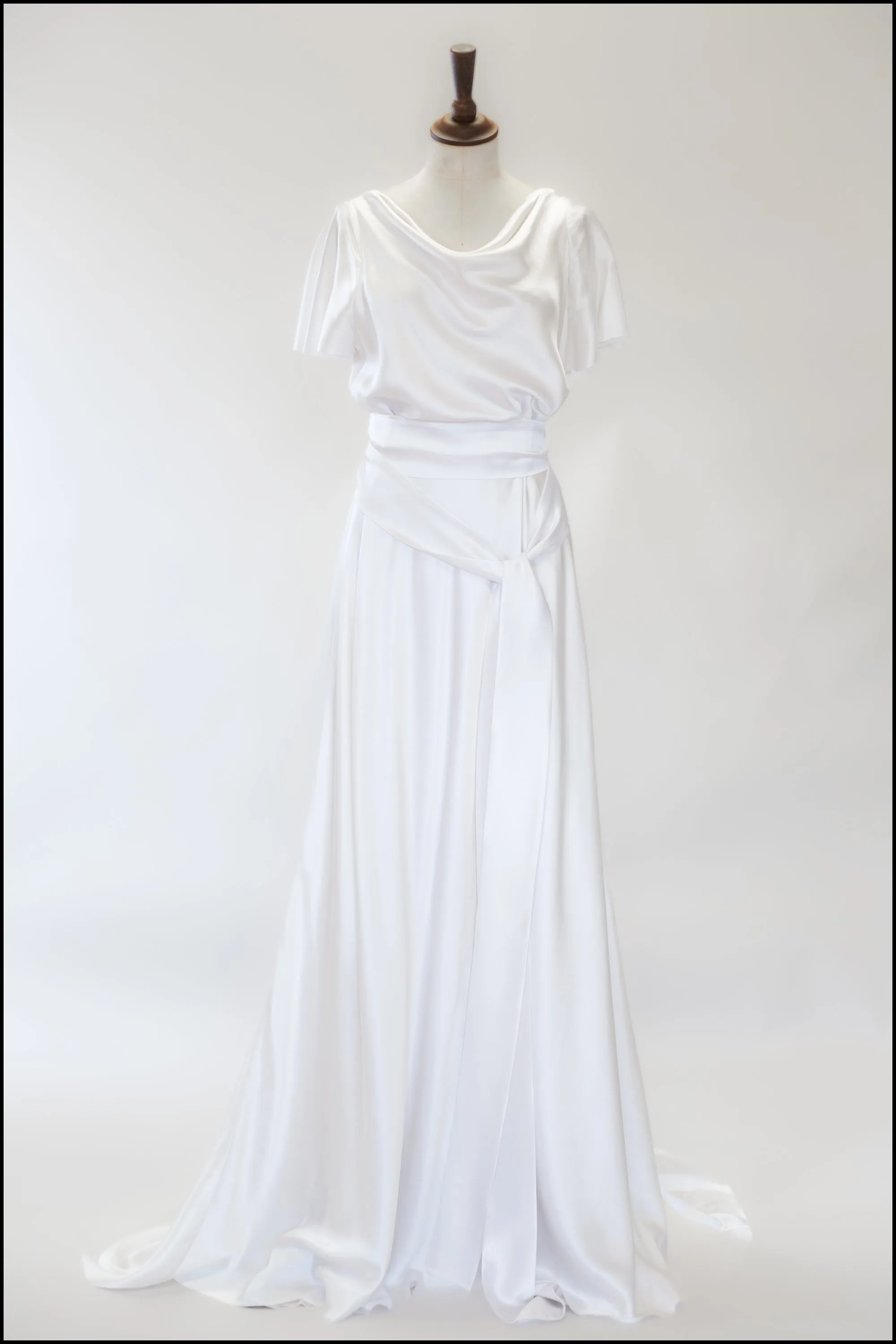 '1930 Flutter' Silk Satin White Bias Cut Gown