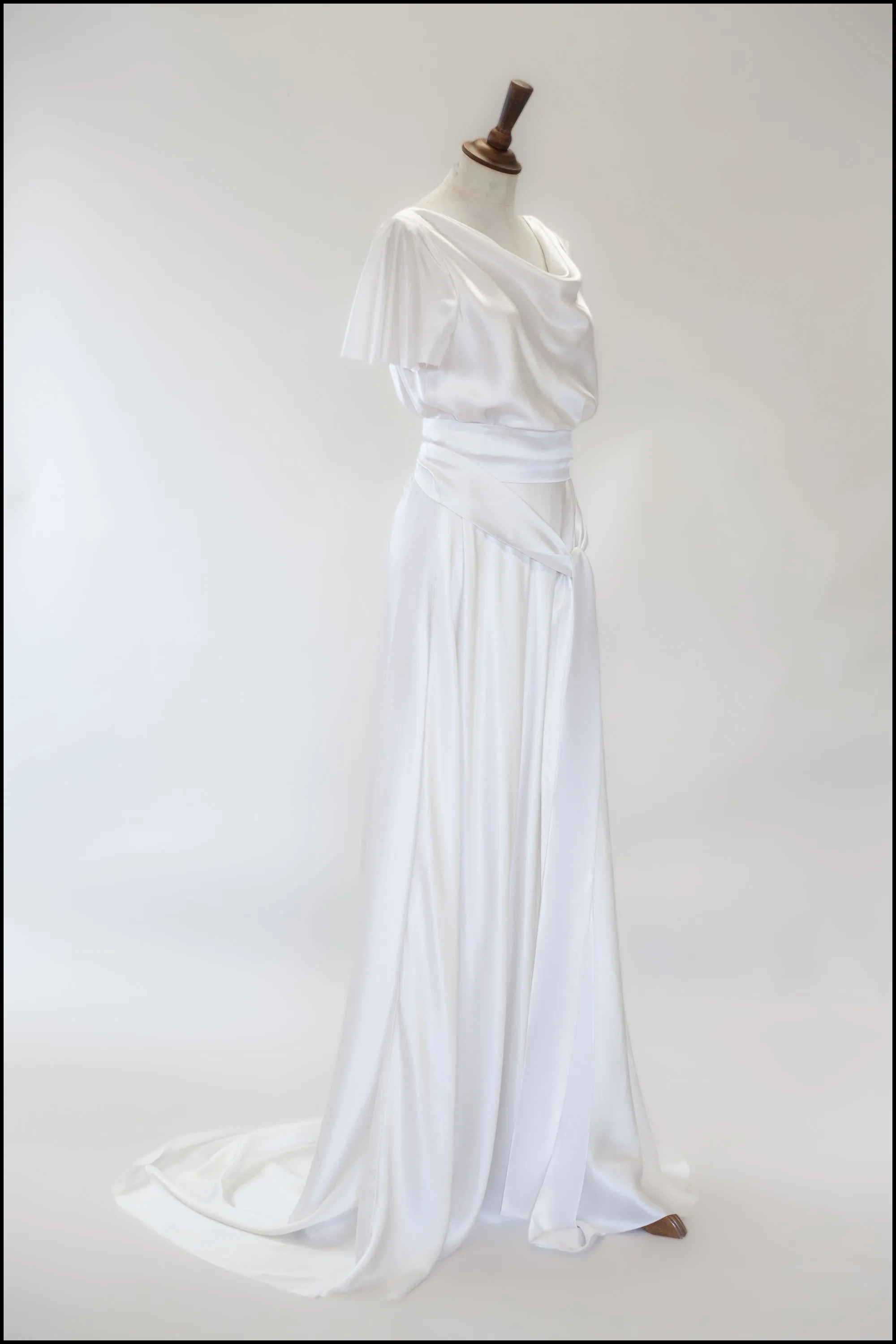 '1930 Flutter' Silk Satin White Bias Cut Gown