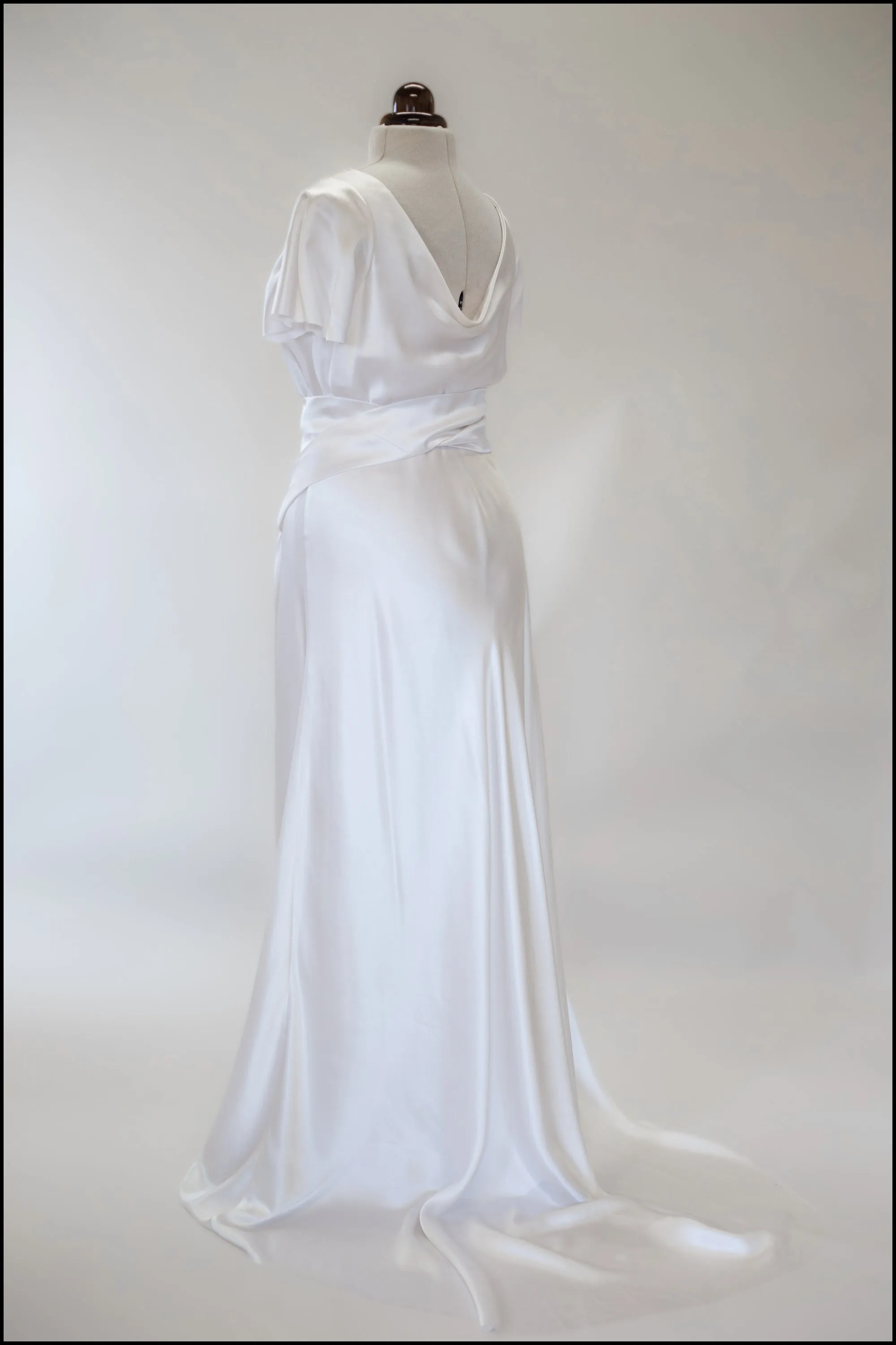 '1930 Flutter' Silk Satin White Bias Cut Gown