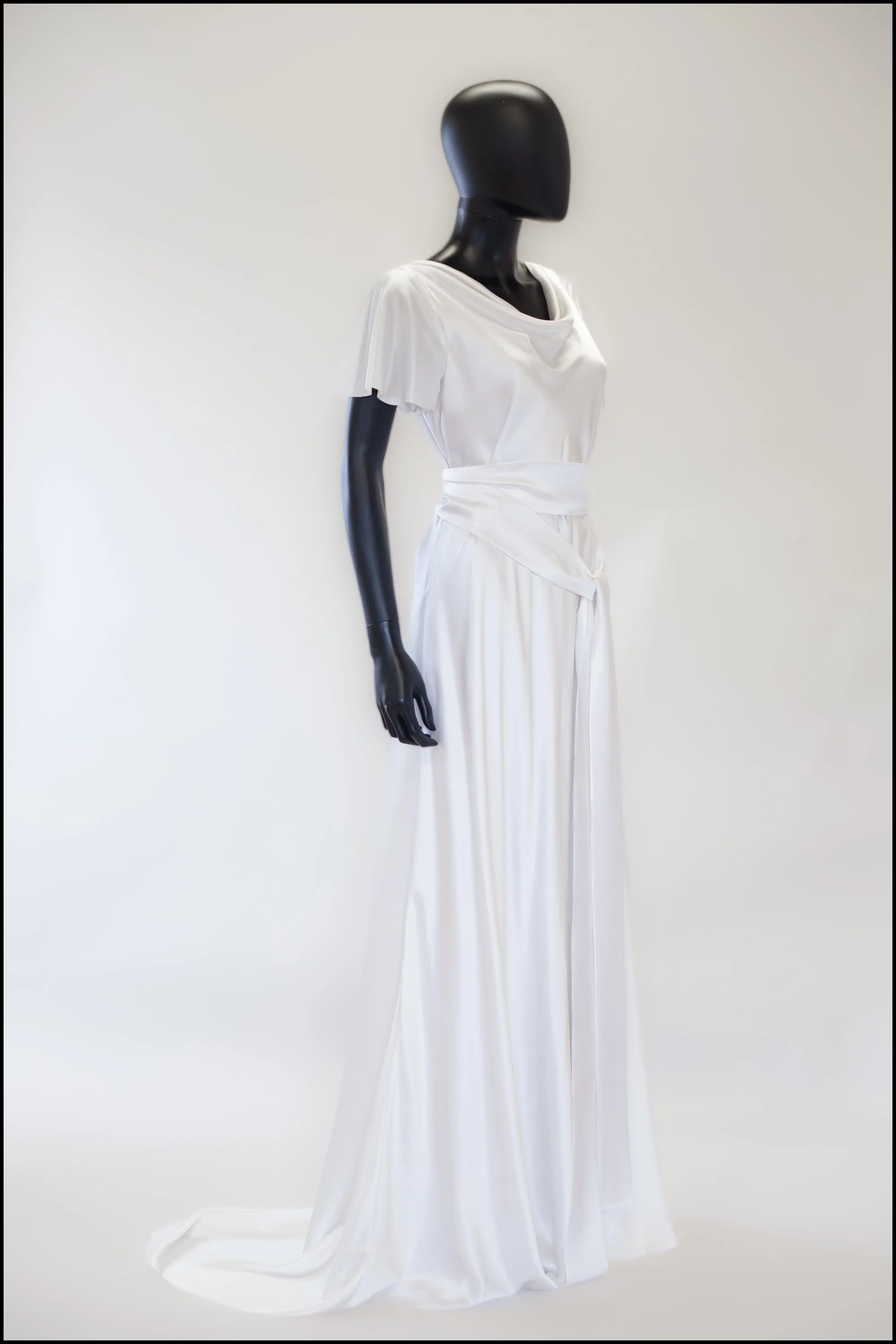 '1930 Flutter' Silk Satin White Bias Cut Gown