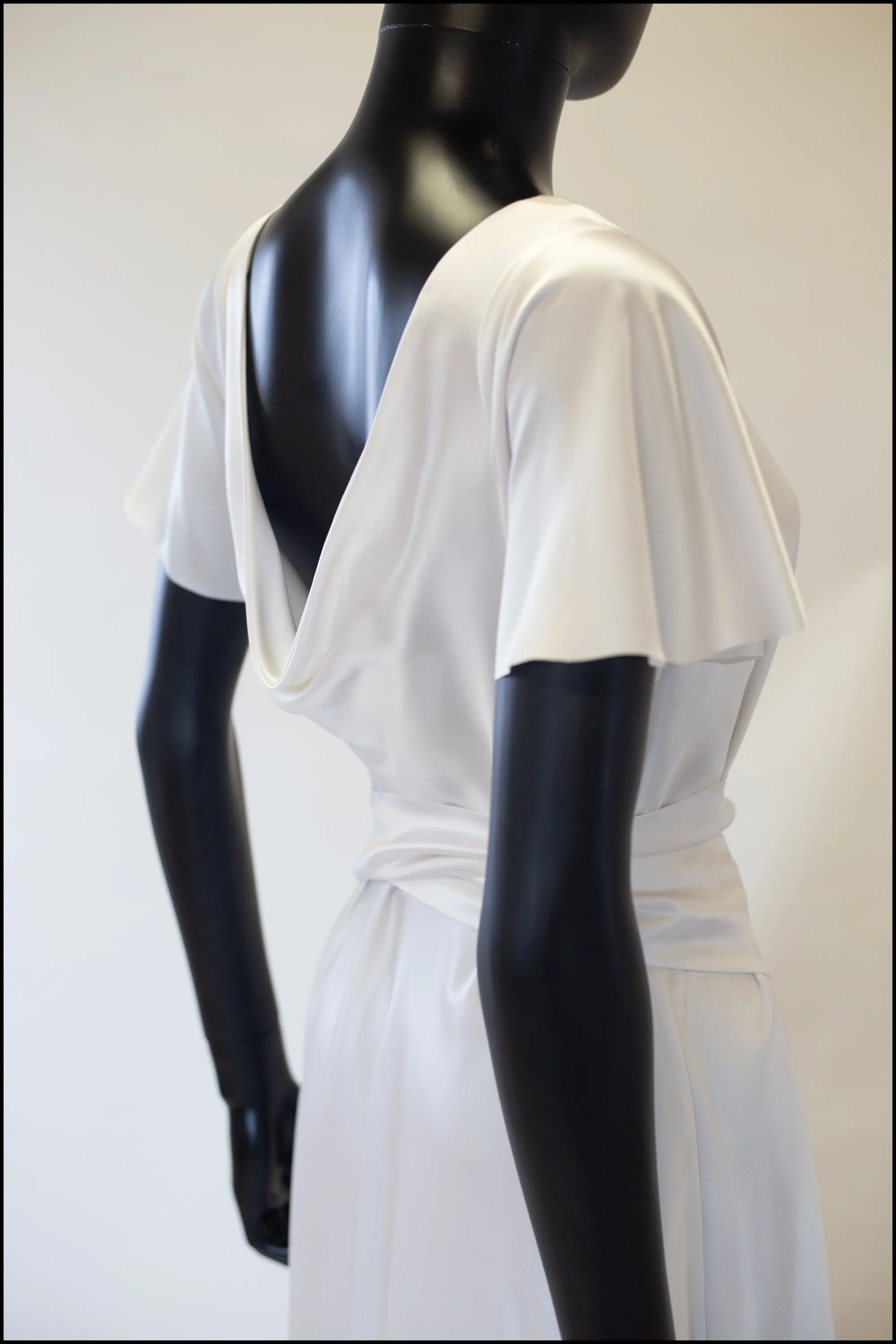 '1930 Flutter' Silk Satin White Bias Cut Gown