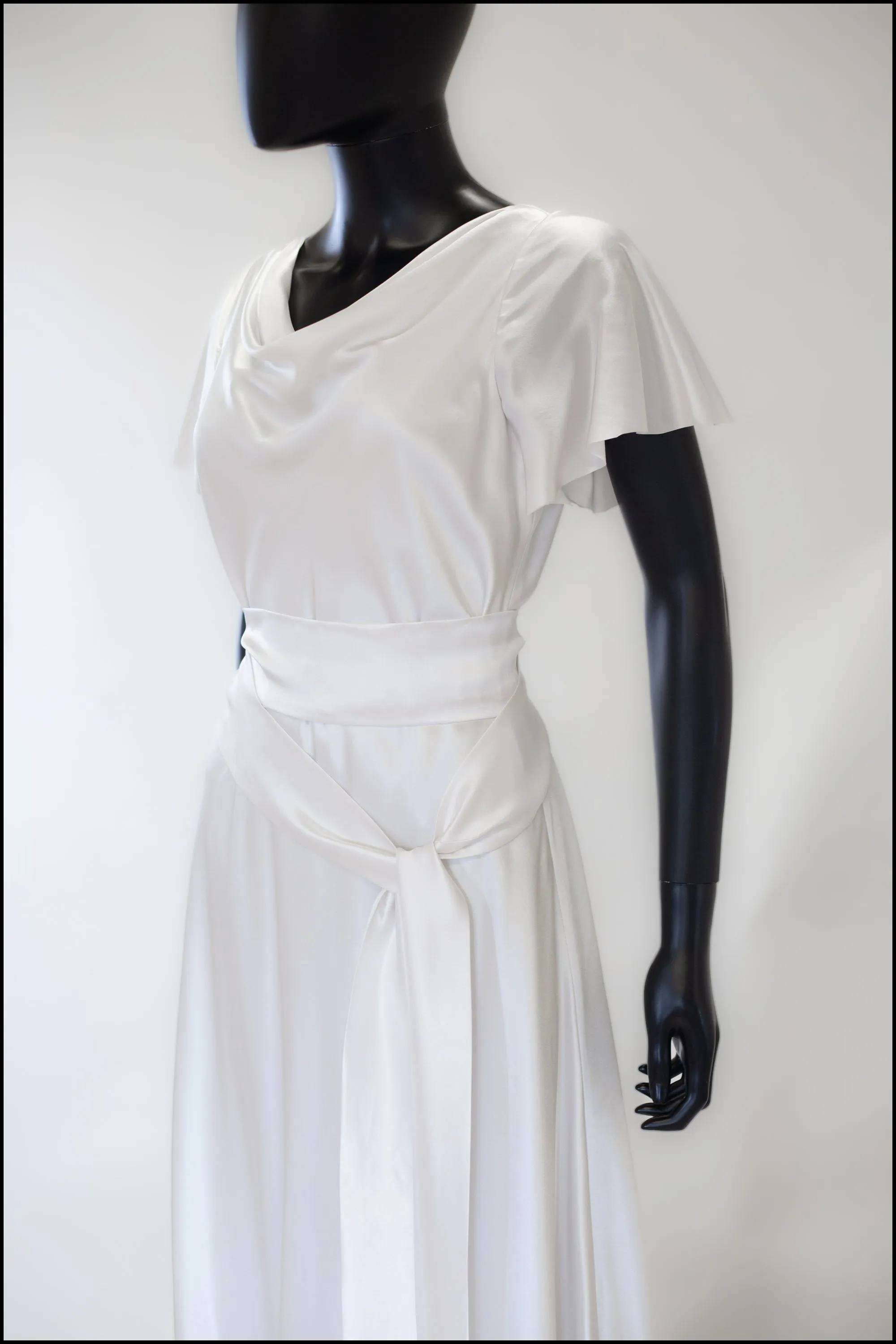 '1930 Flutter' Silk Satin White Bias Cut Gown