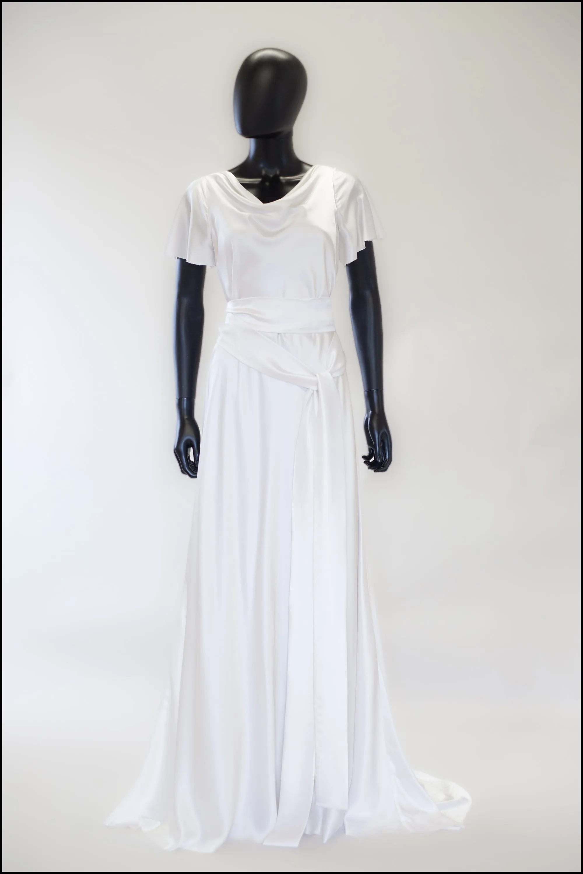 '1930 Flutter' Silk Satin White Bias Cut Gown