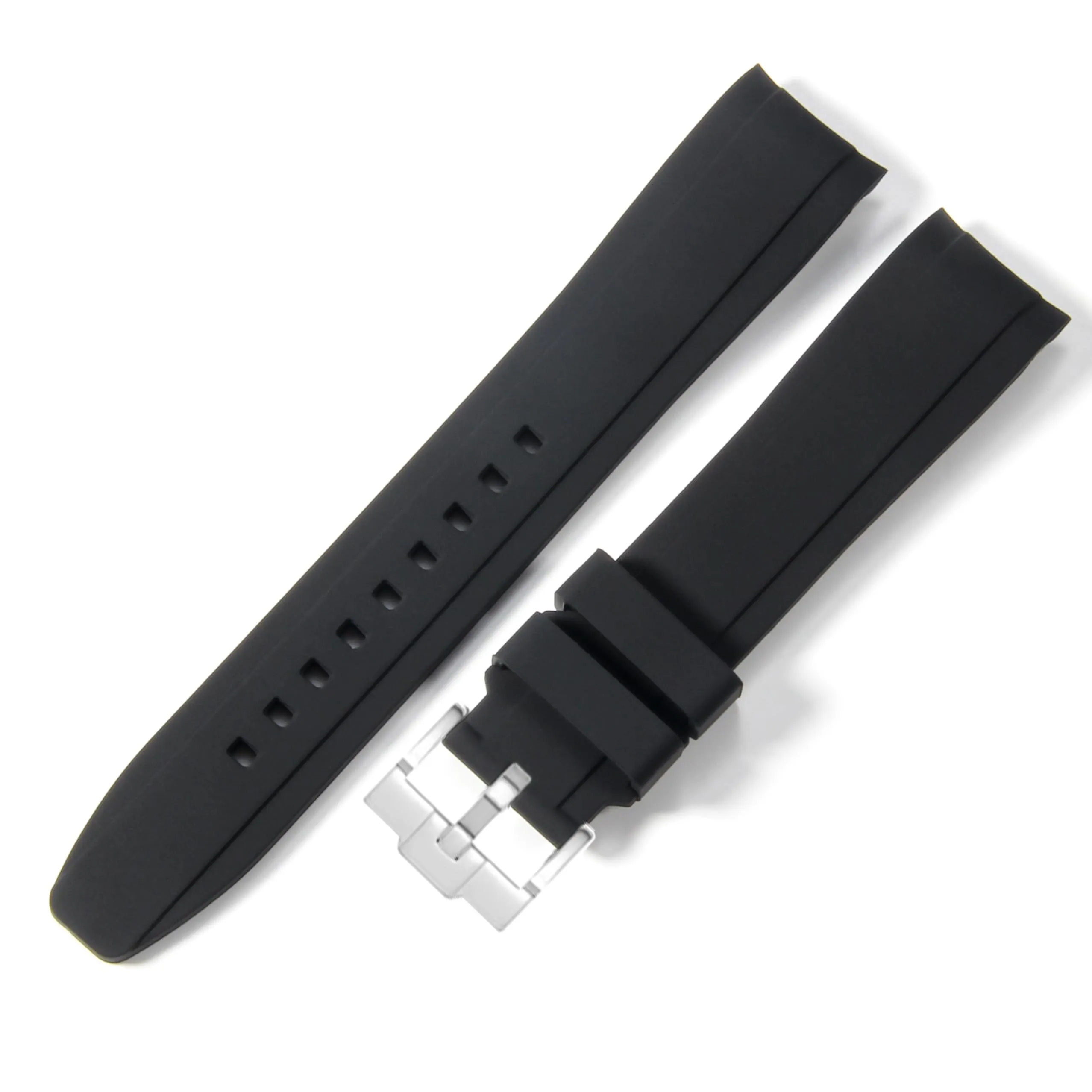 20mm/22mm Curved Lug End FKM Rubber Strap Watch Band For Men & Women for Sports & Dive Watches-Replacement ?22mm black?