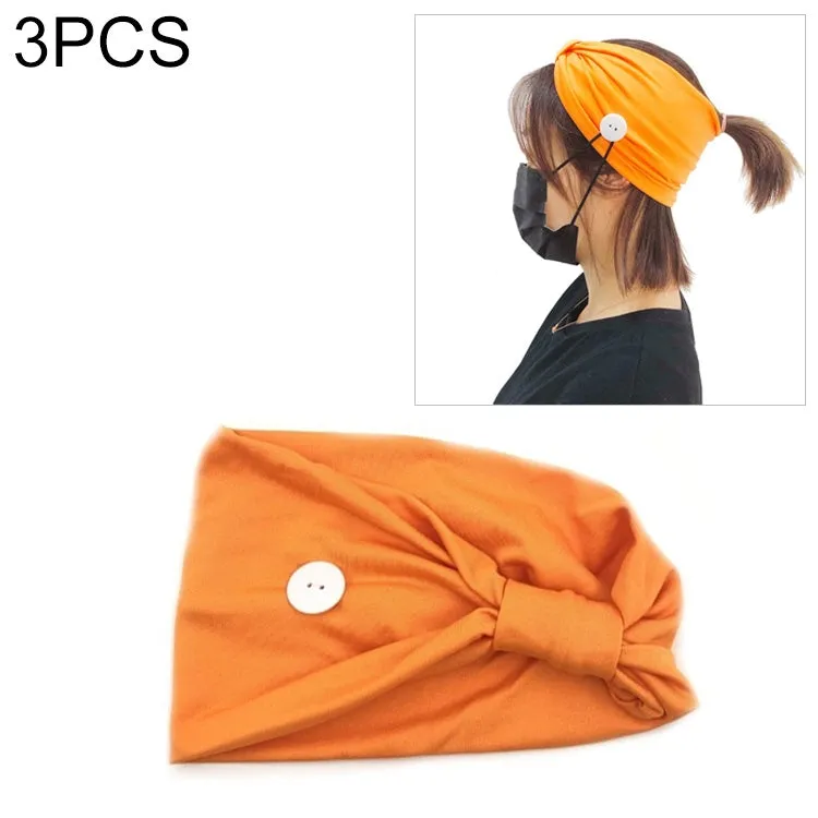 3 PCS Headband Sports Yoga Knitted Sweat-absorbent Hair Band with Mask Anti-leash Button(Orange)