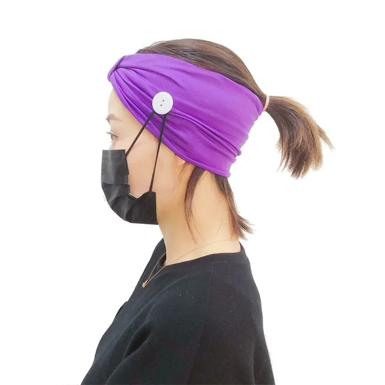 3 PCS Headband Sports Yoga Knitted Sweat-absorbent Hair Band with Mask Anti-leash Button(Purple)