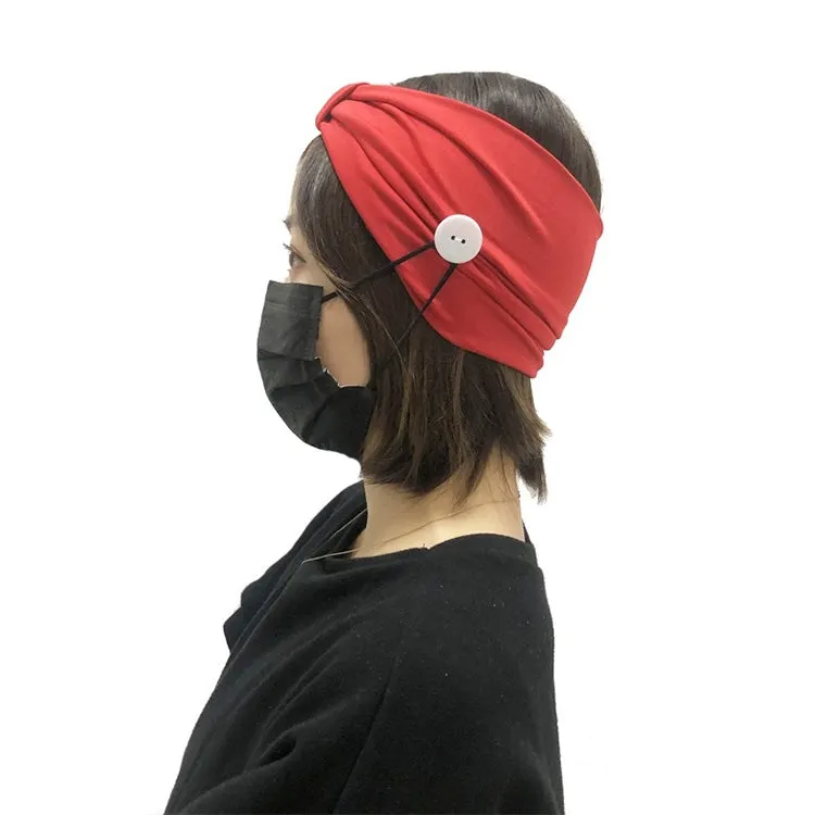 3 PCS Headband Sports Yoga Knitted Sweat-absorbent Hair Band with Mask Anti-leash Button(Red)