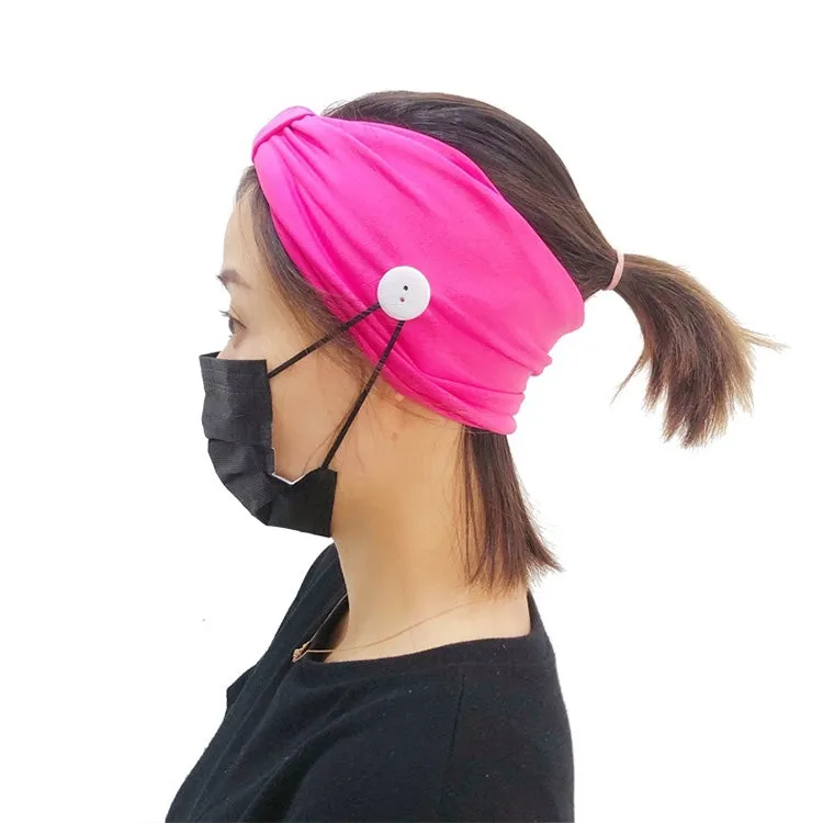 3 PCS Headband Sports Yoga Knitted Sweat-absorbent Hair Band with Mask Anti-leash Button(Rose Red)