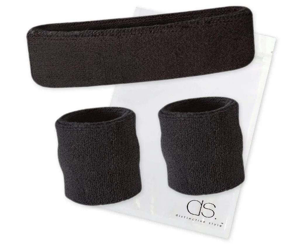 3 Pieces Elastic Sport Headband Wristband Set - Black