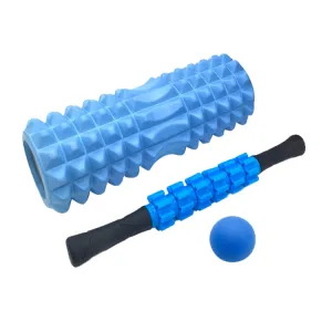 3pcs/set Crescent Hollow Foam Roller Yoga Column Set Fitness Muscle Relaxation Massager Set(33cm Blue)