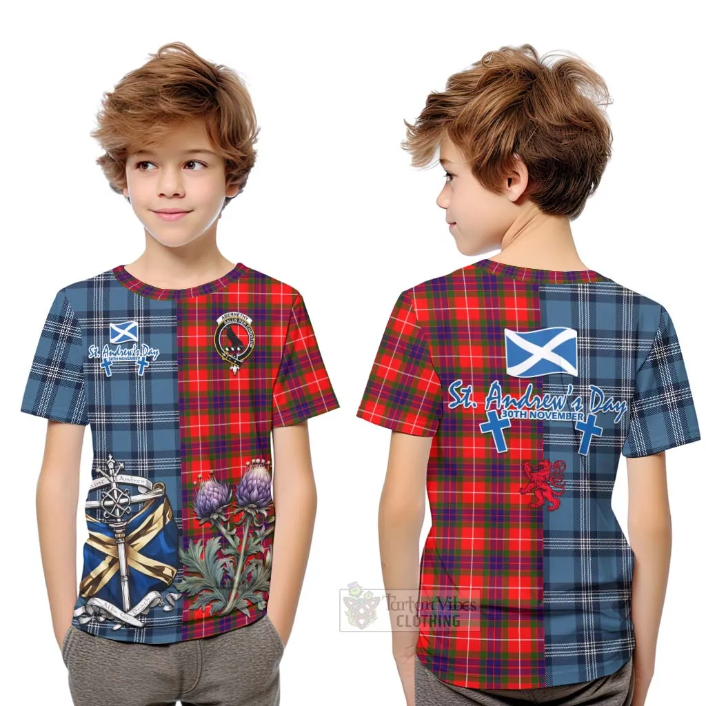 Abernethy Tartan Kid T-Shirt Happy St. Andrew's Day Half Tartan Style