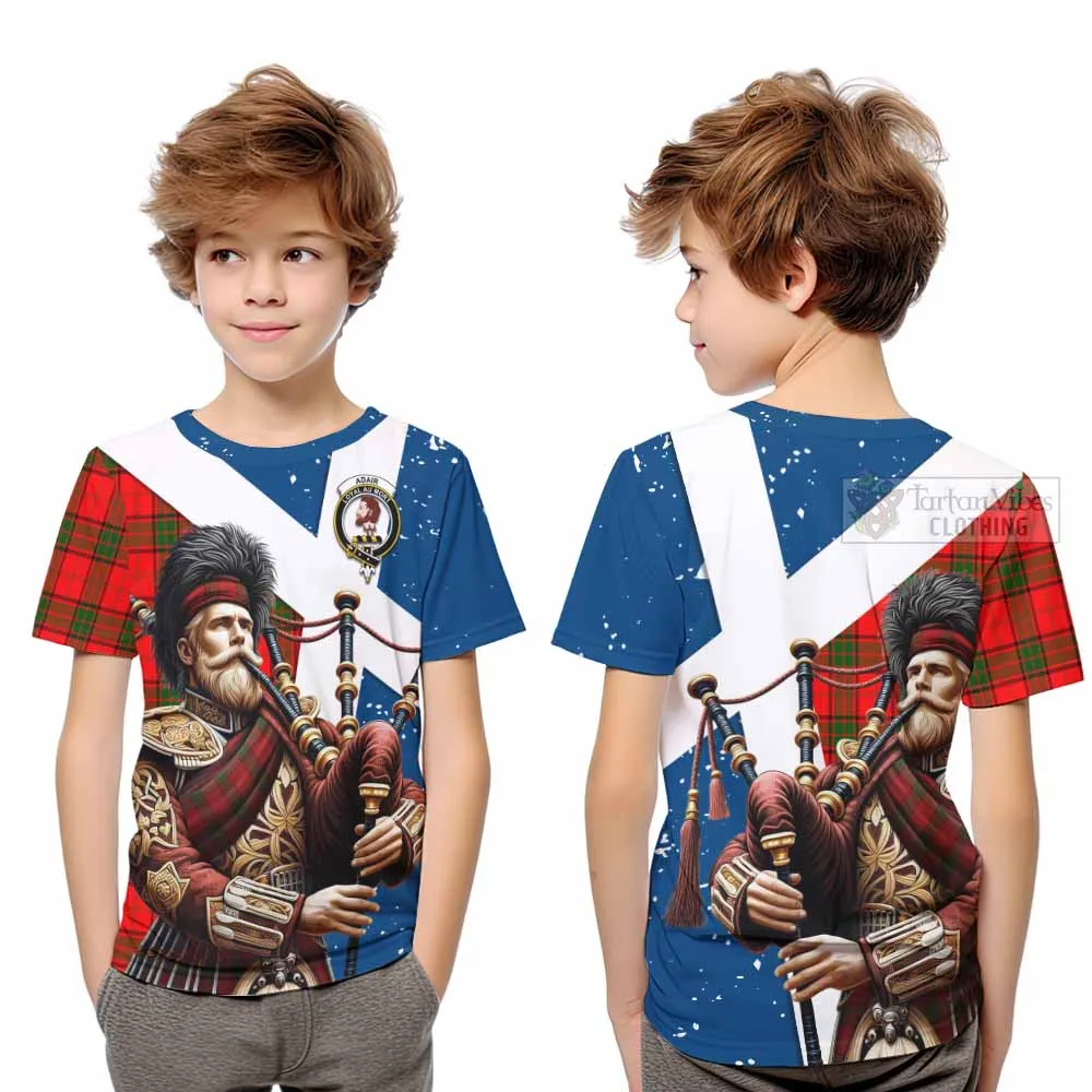 Adair Tartan Kid T-Shirt with Family Crest Scottish Bagpiper Vibes