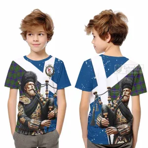 Adam Tartan Kid T-Shirt with Family Crest Scottish Bagpiper Vibes