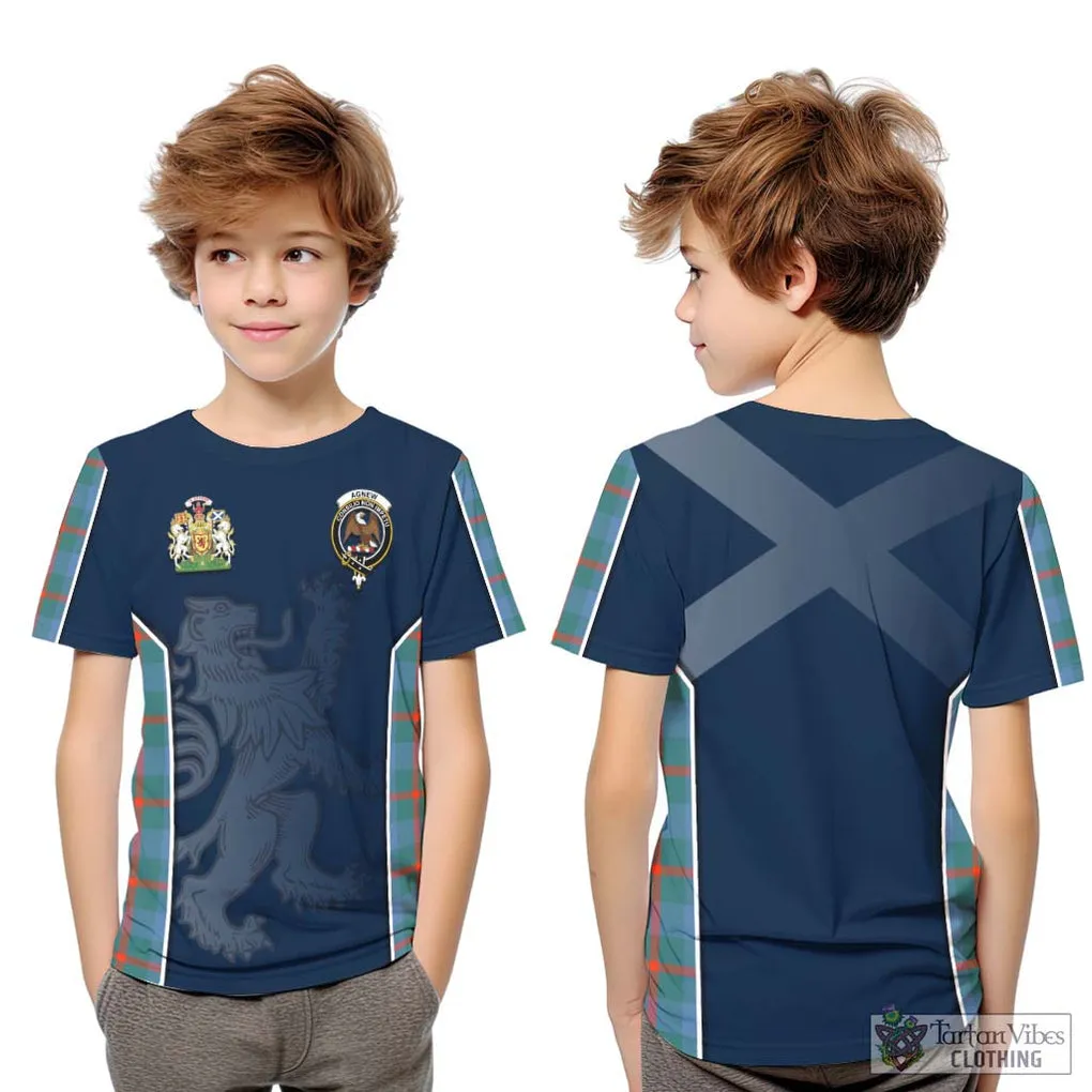 Agnew Ancient Tartan Kid T-Shirt with Family Crest and Lion Rampant Vibes Sport Style