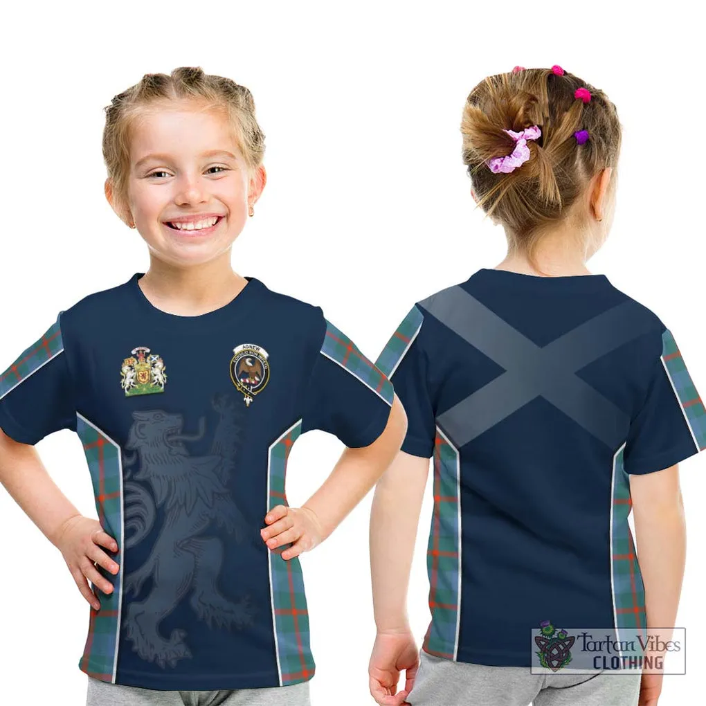 Agnew Ancient Tartan Kid T-Shirt with Family Crest and Lion Rampant Vibes Sport Style