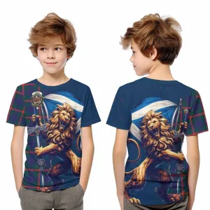 Agnew Tartan Family Crest Kid T-Shirt with Scottish Majestic Lion