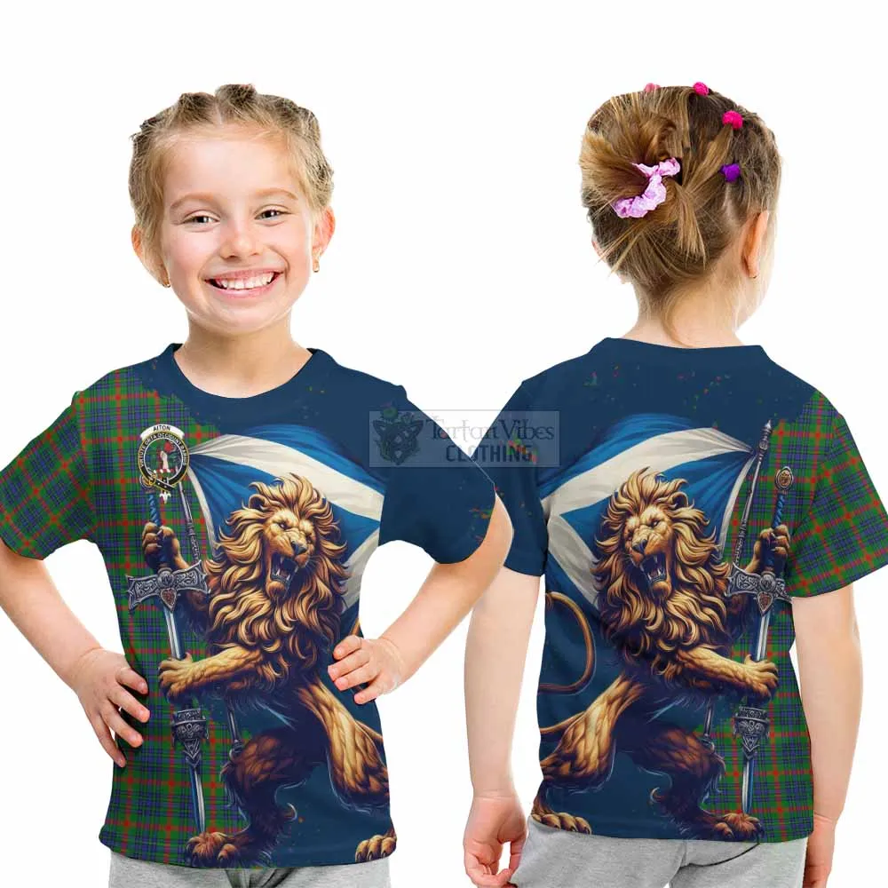 Aiton Tartan Family Crest Kid T-Shirt with Scottish Majestic Lion