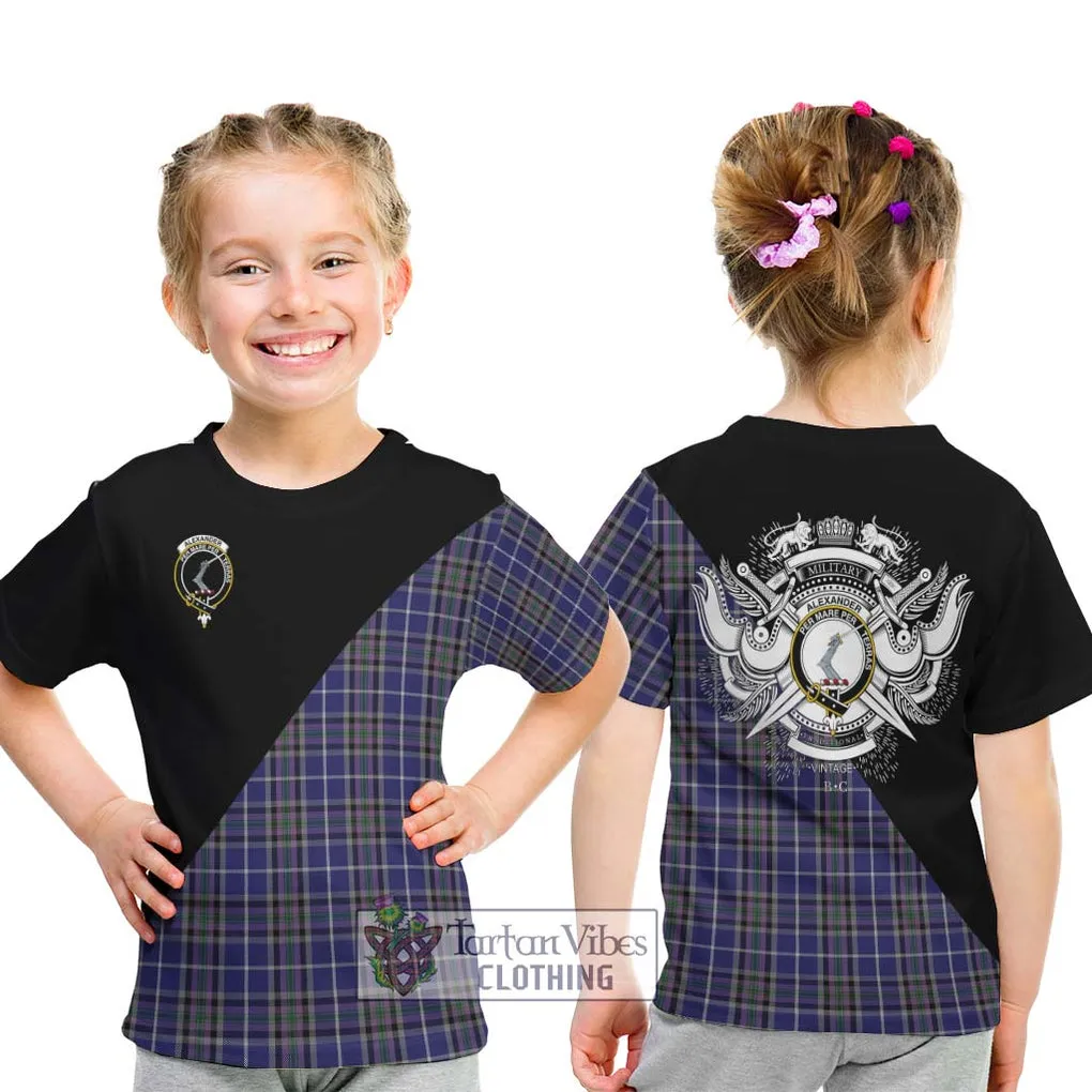 Alexander of Menstry Tartan Kid T-Shirt with Family Crest and Military Logo Style