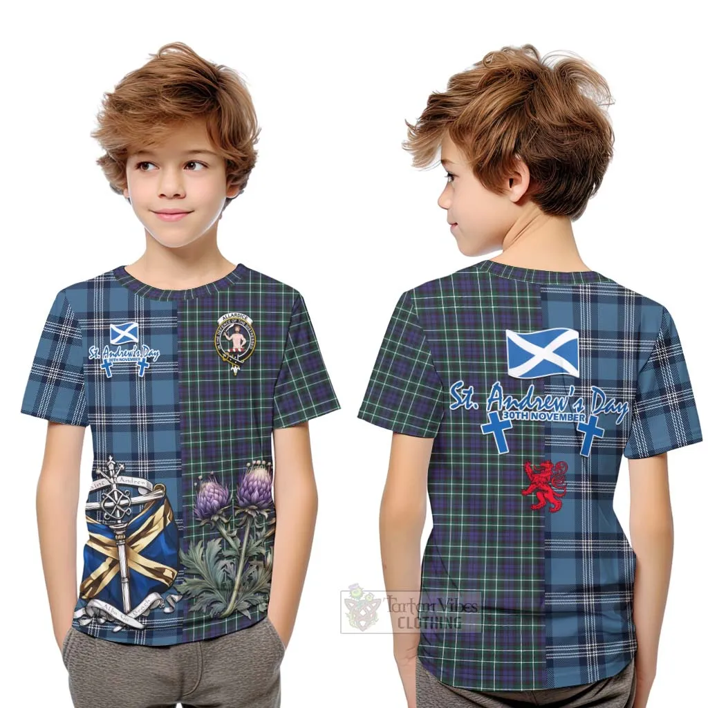 Allardice Tartan Kid T-Shirt Happy St. Andrew's Day Half Tartan Style