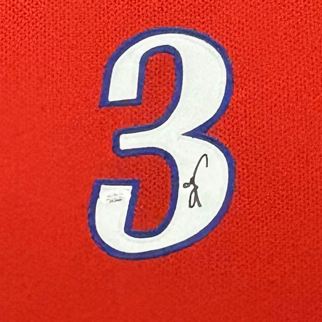 Allen Iverson Signed Philadelphia Red Custom Suede Matte Framed Basketball Jersey (JSA)