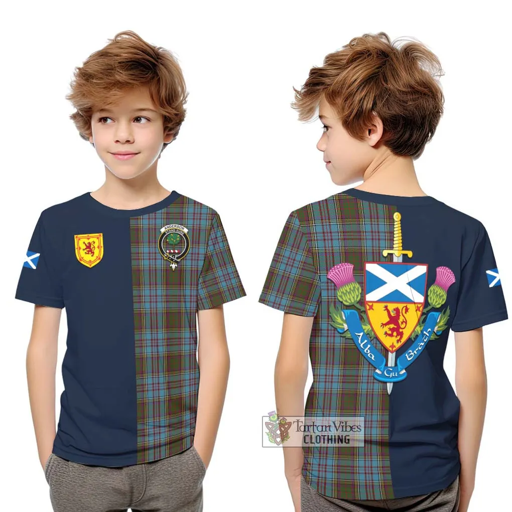 Anderson Tartan Kid T-Shirt Alba with Scottish Lion Royal Arm Half Style