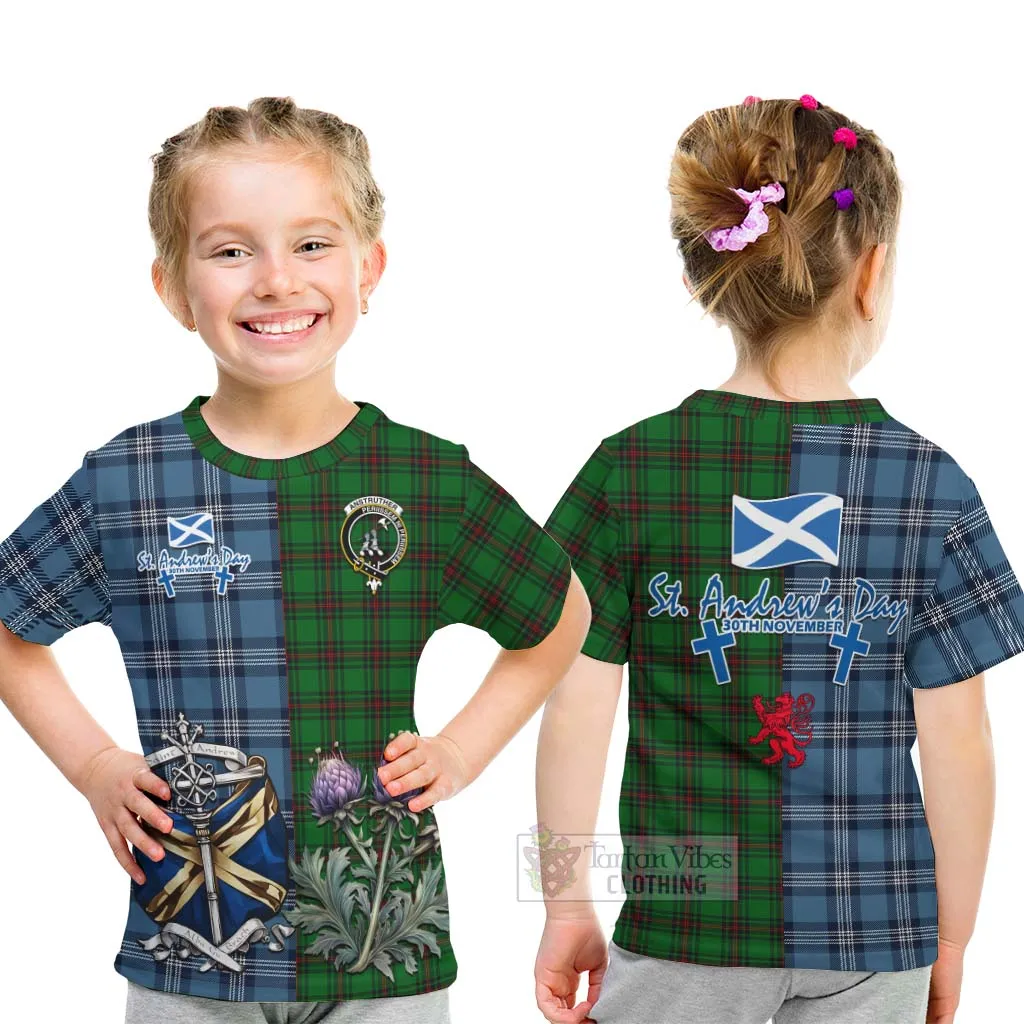 Anstruther Tartan Kid T-Shirt Happy St. Andrew's Day Half Tartan Style