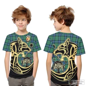 Armstrong Ancient Tartan Kid T-Shirt with Family Crest Celtic Wolf Style