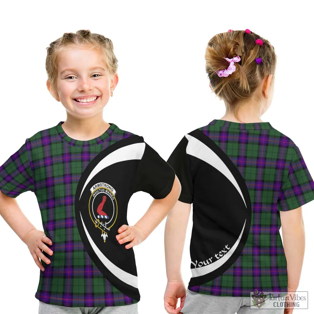 Armstrong Modern Tartan Kid T-Shirt with Family Crest Circle Style