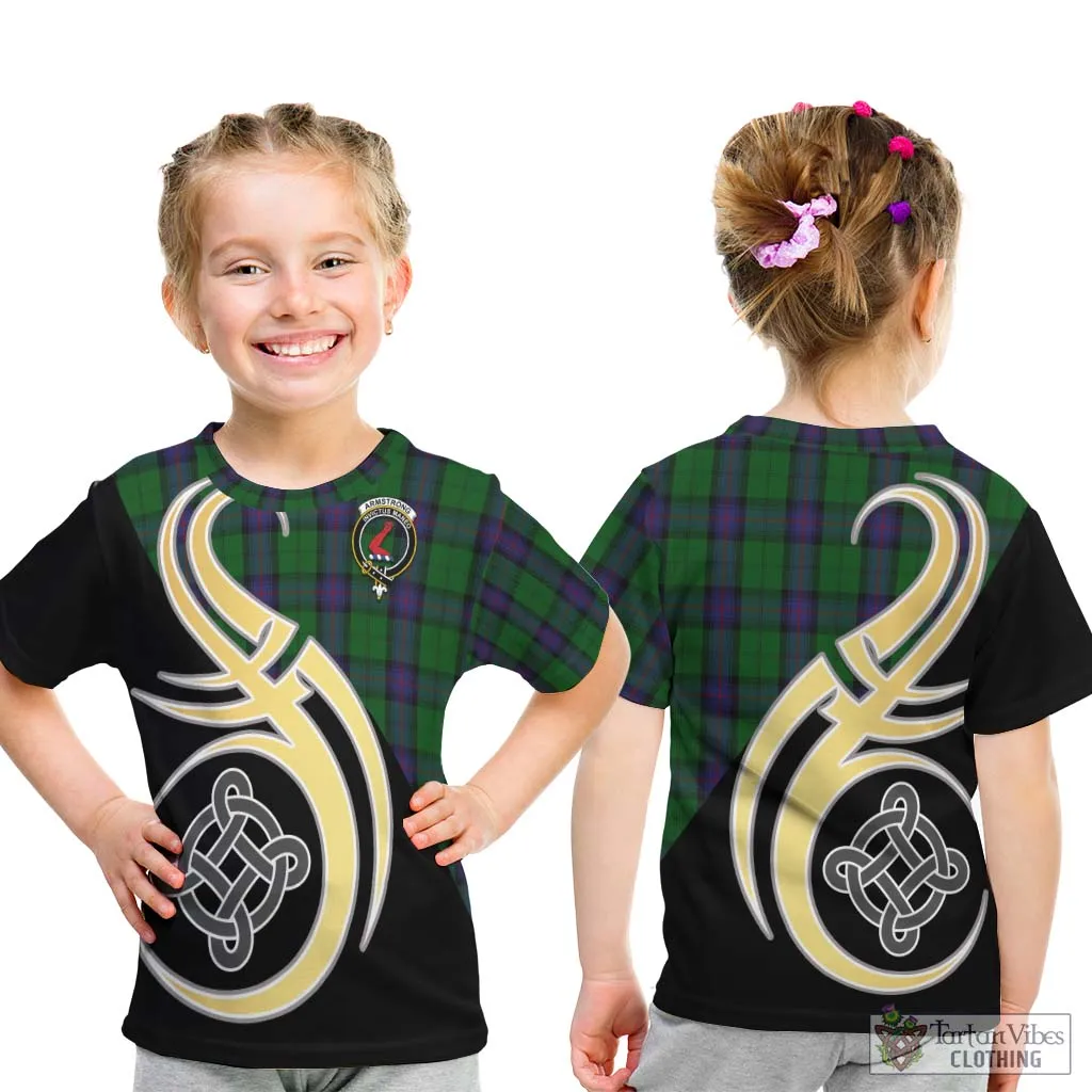 Armstrong Tartan Kid T-Shirt with Family Crest and Celtic Symbol Style