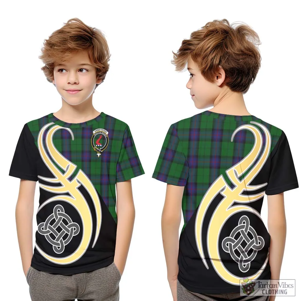 Armstrong Tartan Kid T-Shirt with Family Crest and Celtic Symbol Style