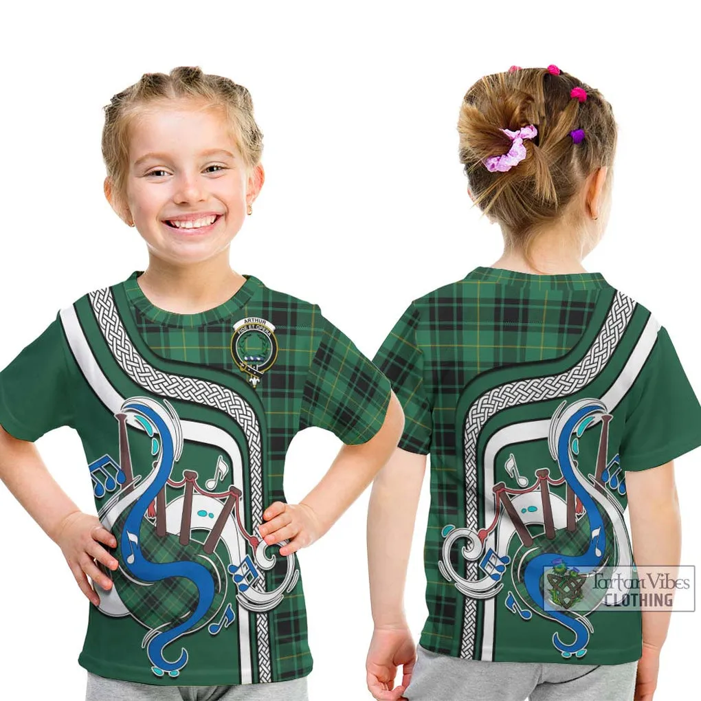 Arthur Ancient Tartan Kid T-Shirt with Epic Bagpipe Style