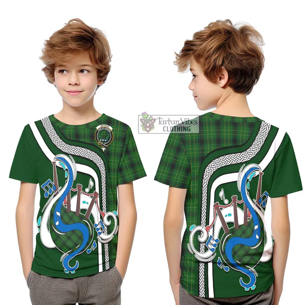 Arthur Highland Tartan Kid T-Shirt with Epic Bagpipe Style