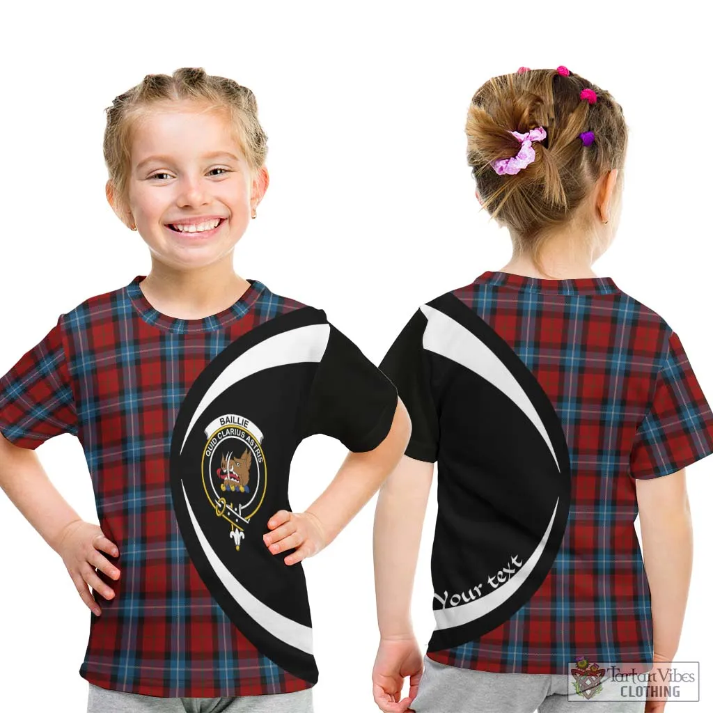 Baillie of Polkemmet Red Tartan Kid T-Shirt with Family Crest Circle Style