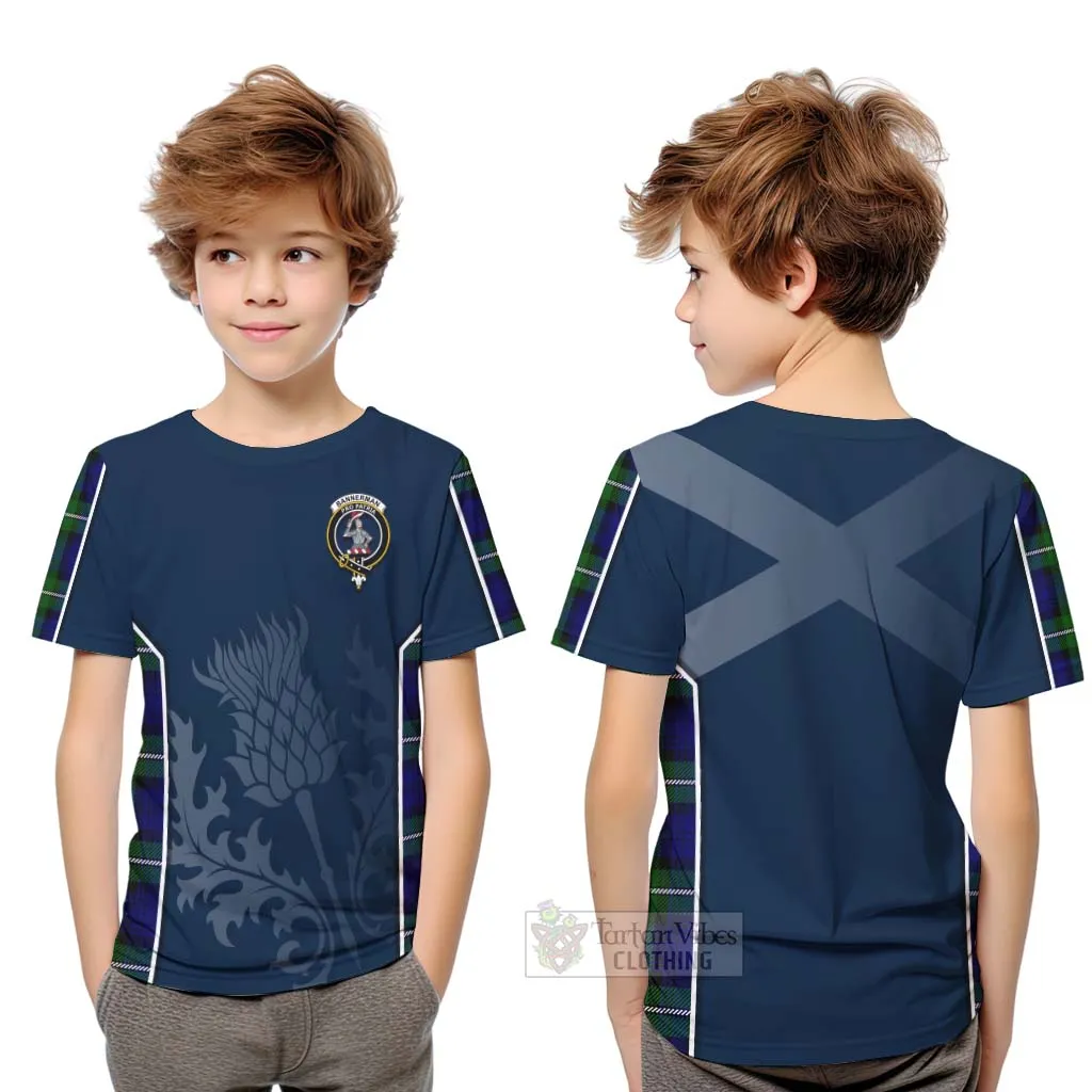 Bannerman Tartan Kid T-Shirt with Family Crest and Scottish Thistle Vibes Sport Style