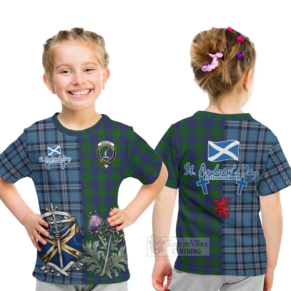 Barclay Tartan Kid T-Shirt Happy St. Andrew's Day Half Tartan Style