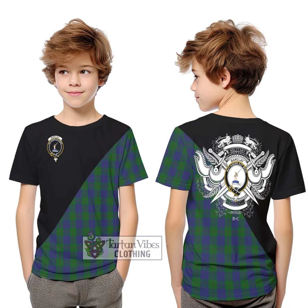 Barclay Tartan Kid T-Shirt with Family Crest and Military Logo Style