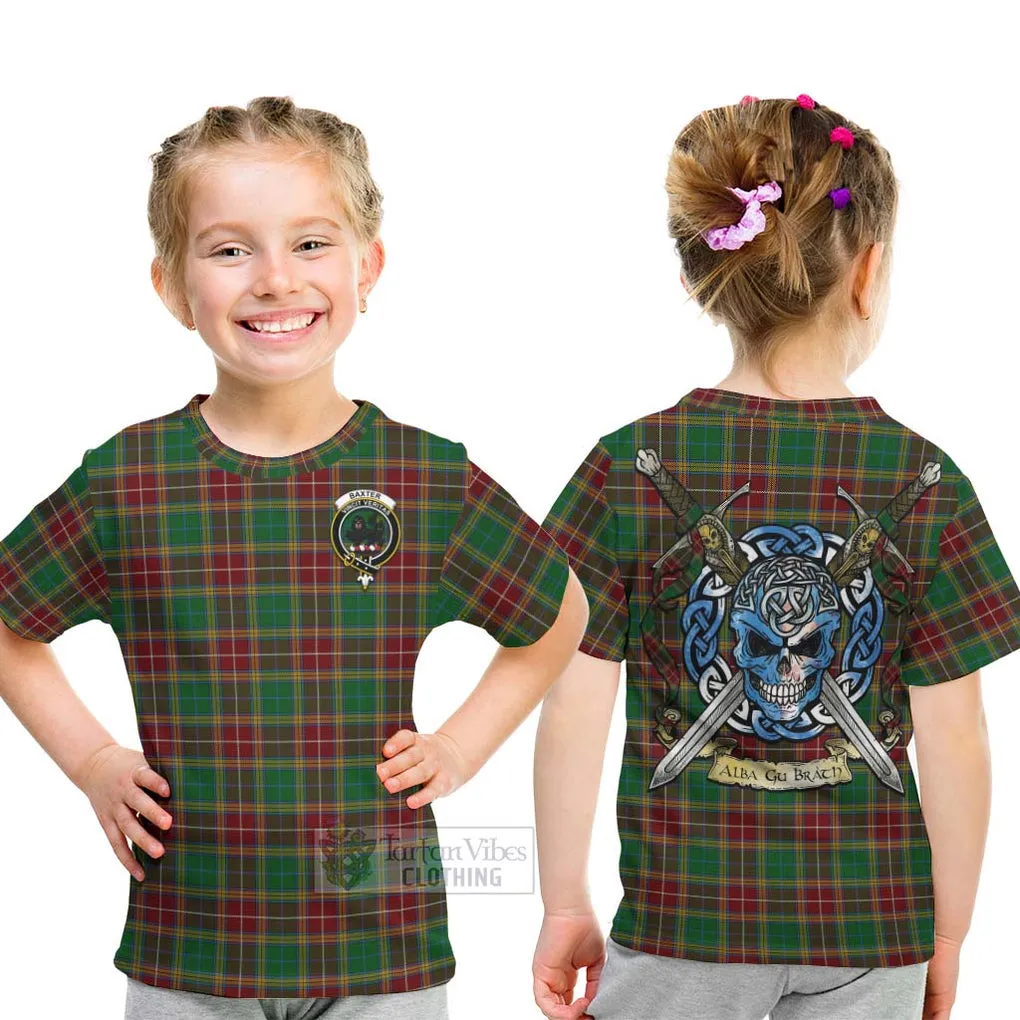 Baxter Tartan Kid T-Shirt with Family Crest Celtic Skull Style