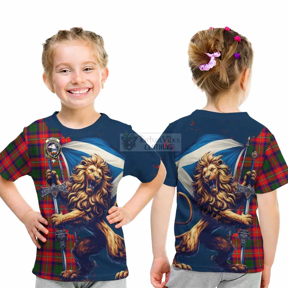 Belshes (Belsches) Tartan Family Crest Kid T-Shirt with Scottish Majestic Lion