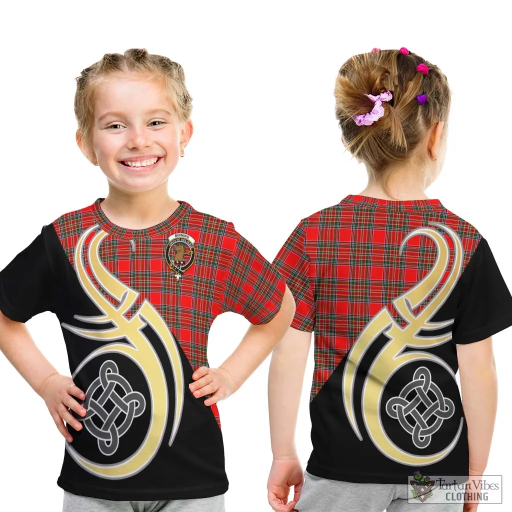 Binning Tartan Kid T-Shirt with Family Crest and Celtic Symbol Style