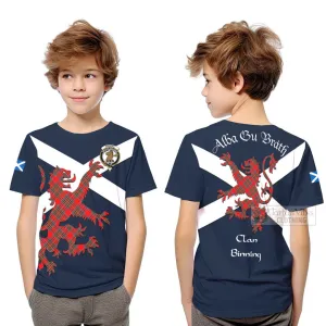 Binning Tartan Lion Rampant Kid T-Shirt Proudly Display Your Heritage with Alba Gu Brath and Clan Name