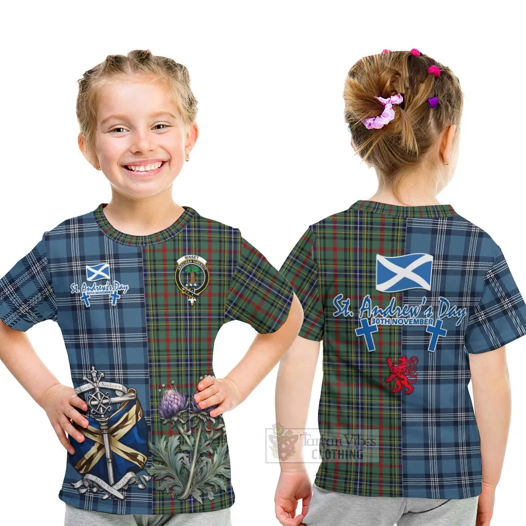 Bisset Tartan Kid T-Shirt Happy St. Andrew's Day Half Tartan Style