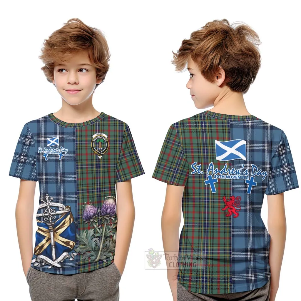 Bisset Tartan Kid T-Shirt Happy St. Andrew's Day Half Tartan Style