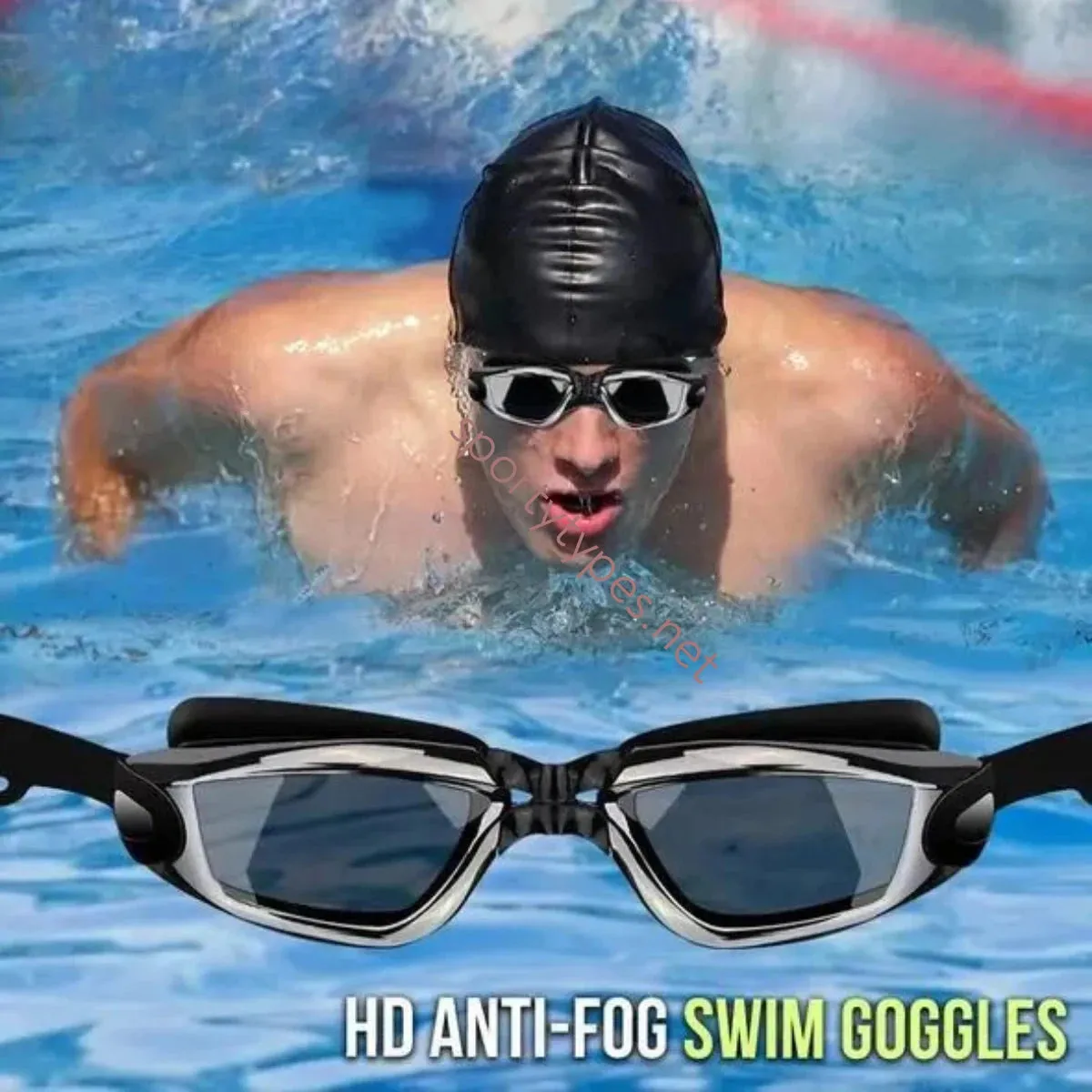 Black HD Anti-fog Swim Goggles