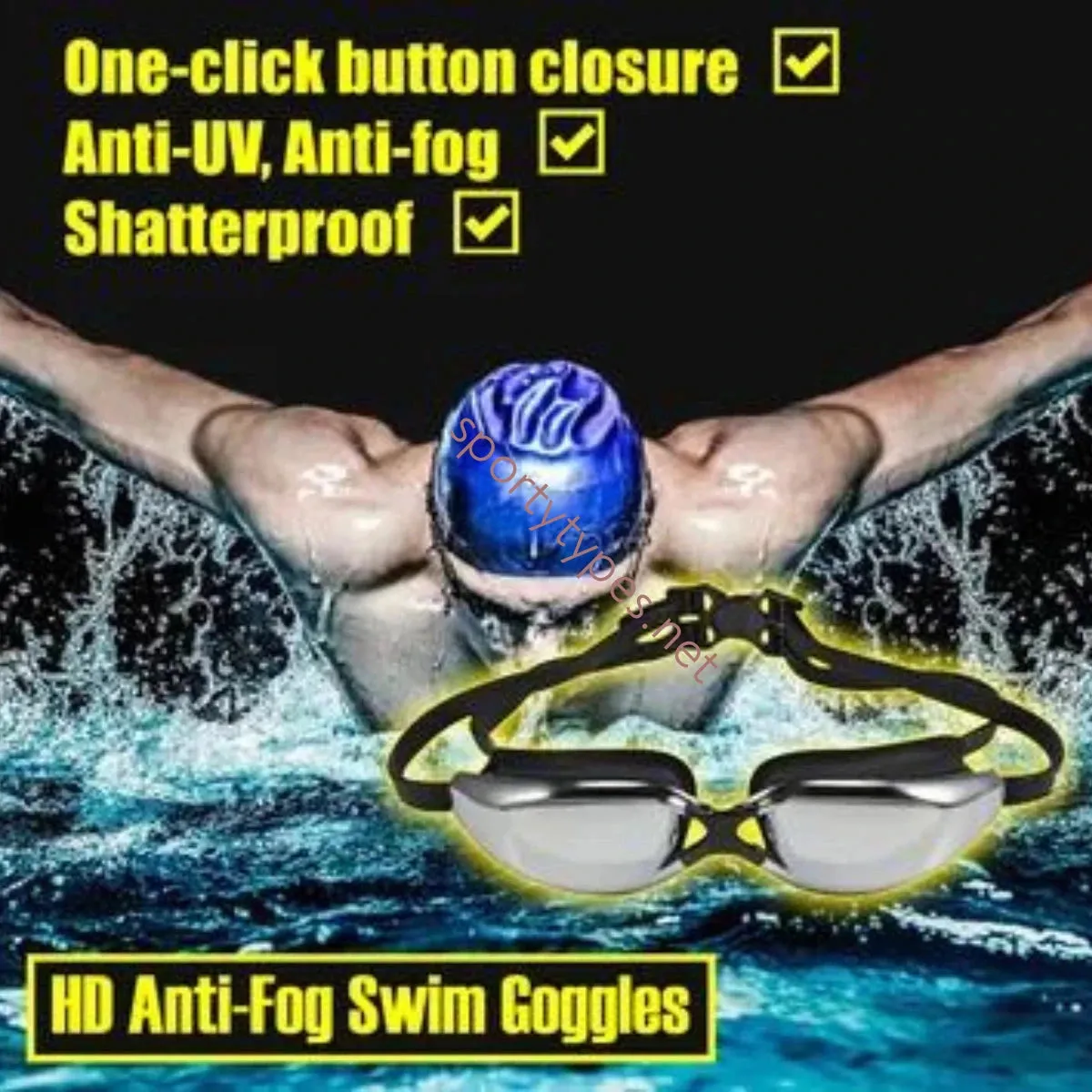 Black HD Anti-fog Swim Goggles