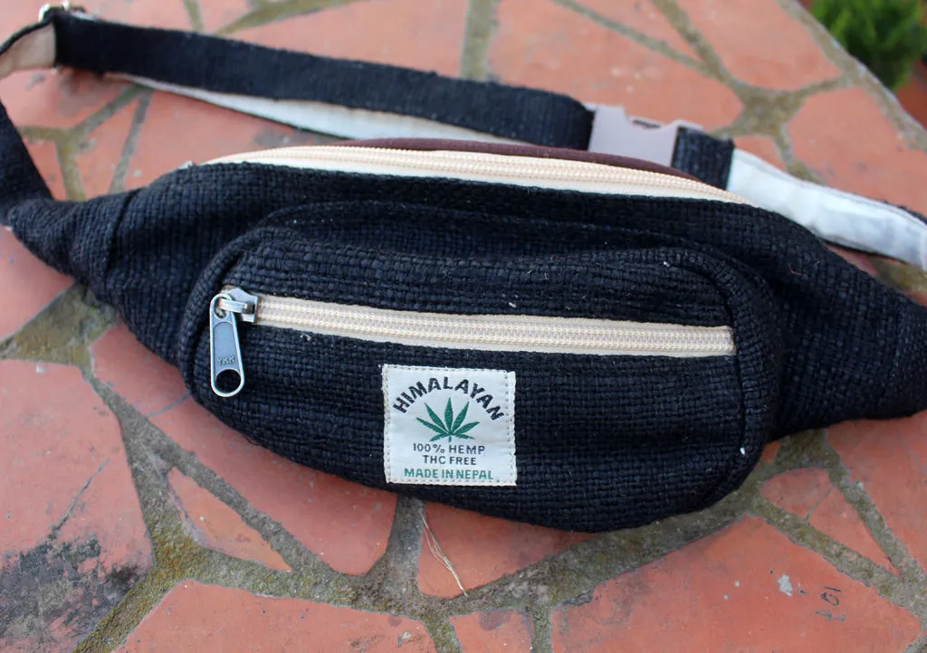 Black Hemp Fanny Pack, Hemp Waist Utility Belt, Hemp money bag