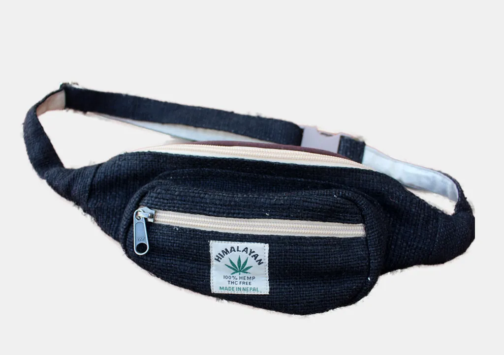 Black Hemp Fanny Pack, Hemp Waist Utility Belt, Hemp money bag