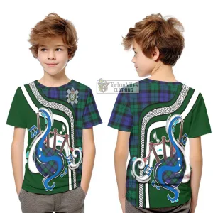 Black Watch Modern Tartan Kid T-Shirt with Epic Bagpipe Style