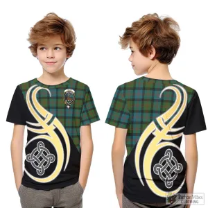 Blair Ancient Tartan Kid T-Shirt with Family Crest and Celtic Symbol Style